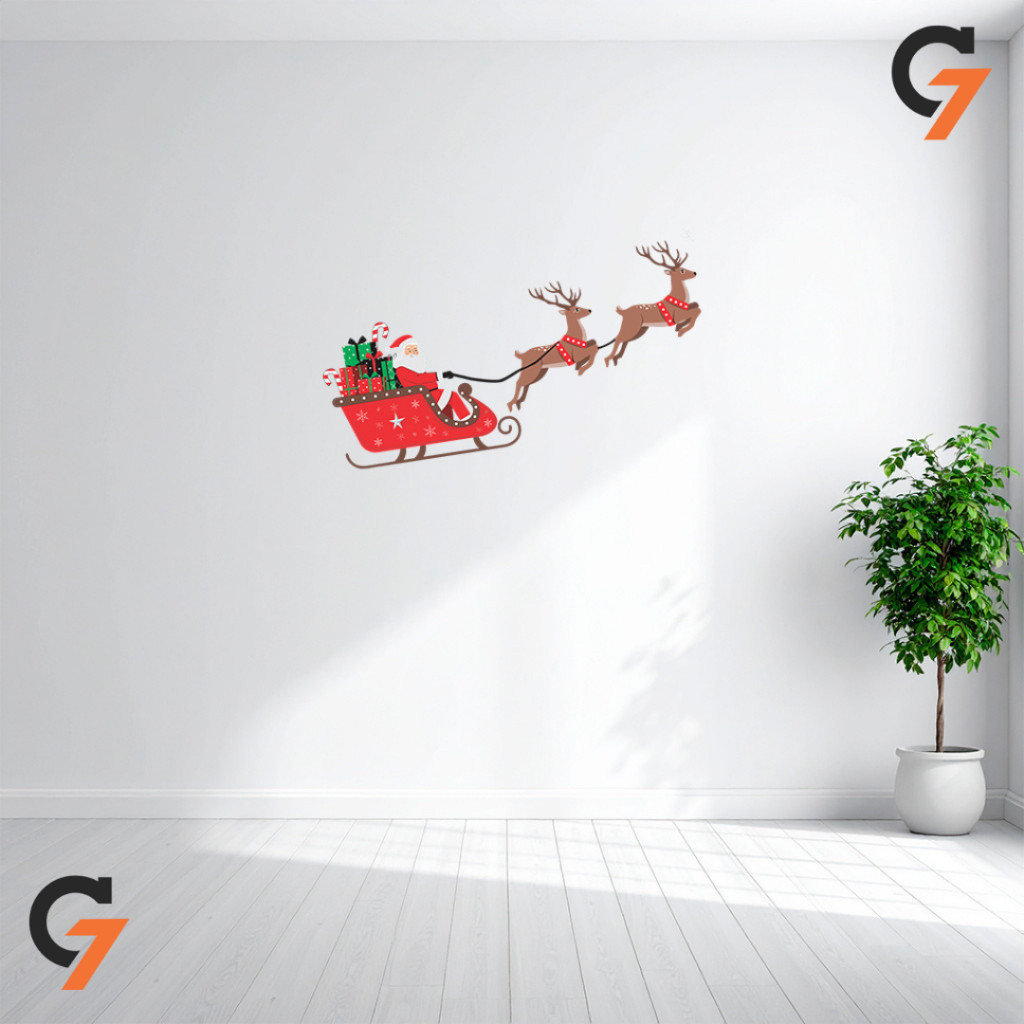 Adesivo de Parede Para Sala Decorativo Natal Espírito Natalino Trenó Autocolante Lavável Lojas