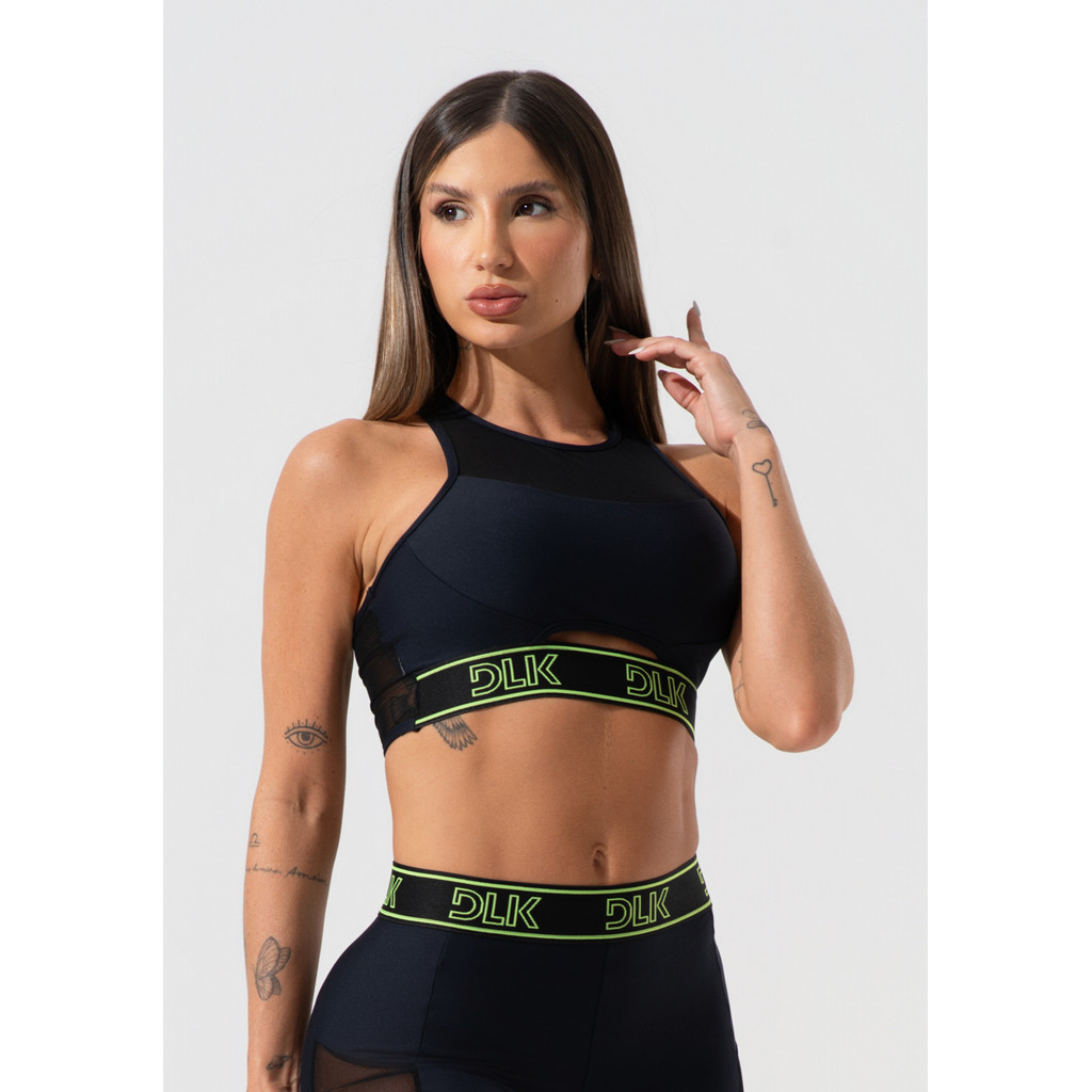 TOP FITNESS FEMININO COM ELÁSTICO NA BASE E TULE ACTIVITY DLK