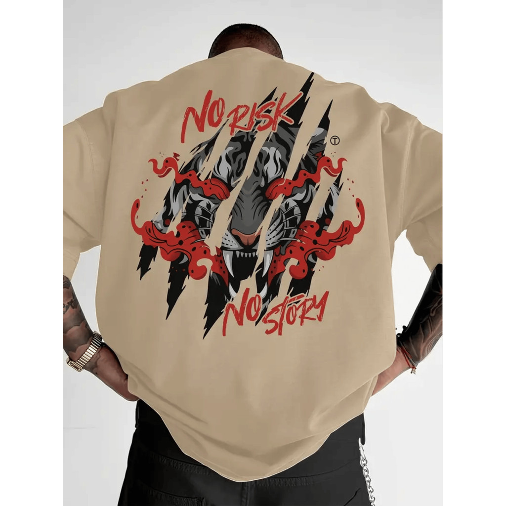 Camiseta Oversized estampada Streetwear No Risk Camisa 100% Algodão Camisão Manga Curta Unissex