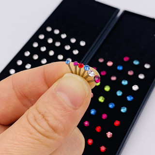 O kit contém 40 piercings de nariz retos/curvos de cristal feitos de lindo aço inoxidável em Oferta na Shopee