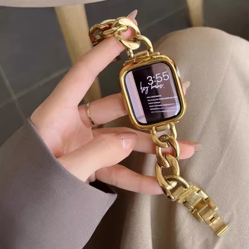 KIT Pulseira Aço Inoxidável + Capa PC Banhada para Apple Watch 45mm 44mm 41mm 40