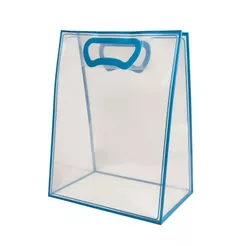 Sacola Transparente Fosca Pvc Alça Plana Azul Claro - 30x23x15cm - 10 unidades - Cromus - Rizzo