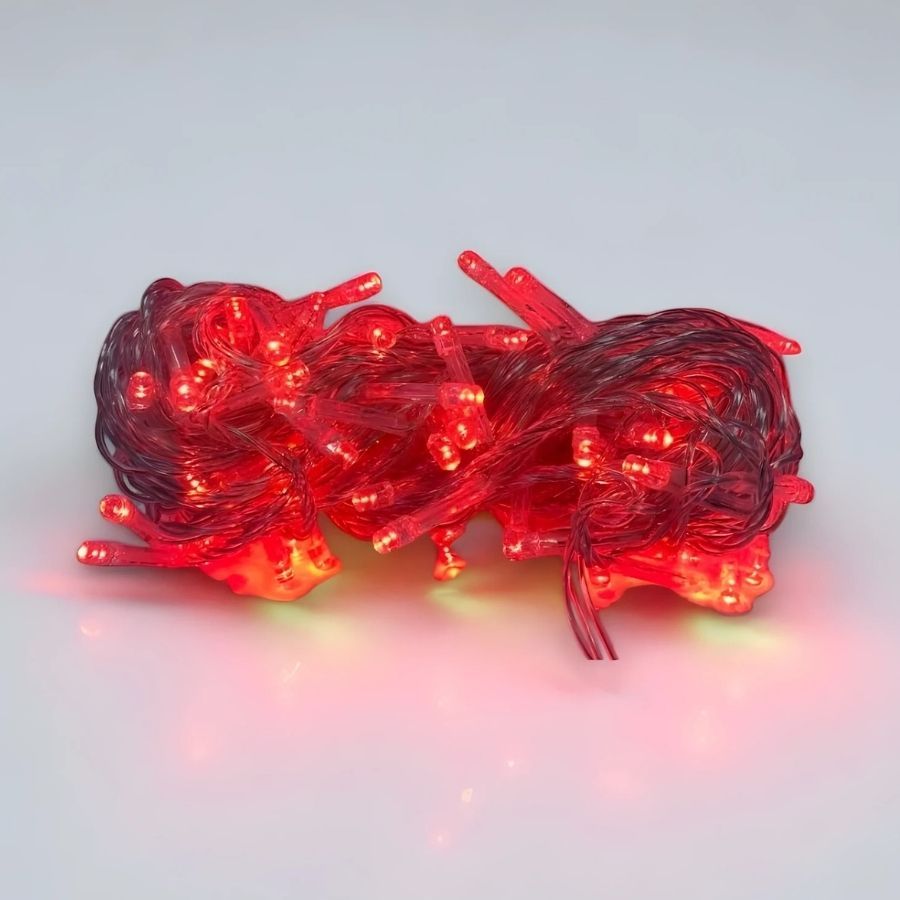 Cordão de LED Pisca Pisca Vermelho com Fio Transparente 100 Leds de 8 Funções - 5m - 1 unidade - Rizzo em Oferta na Shopee