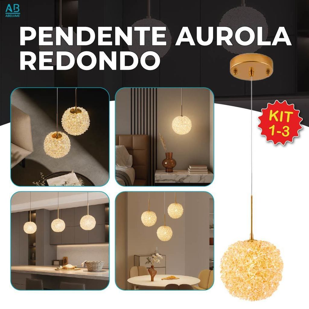 Luminária Lustre Pendente Led Aurola Redondo Dourado Luz Quente 110V-220V Bivolt em Oferta na Shopee