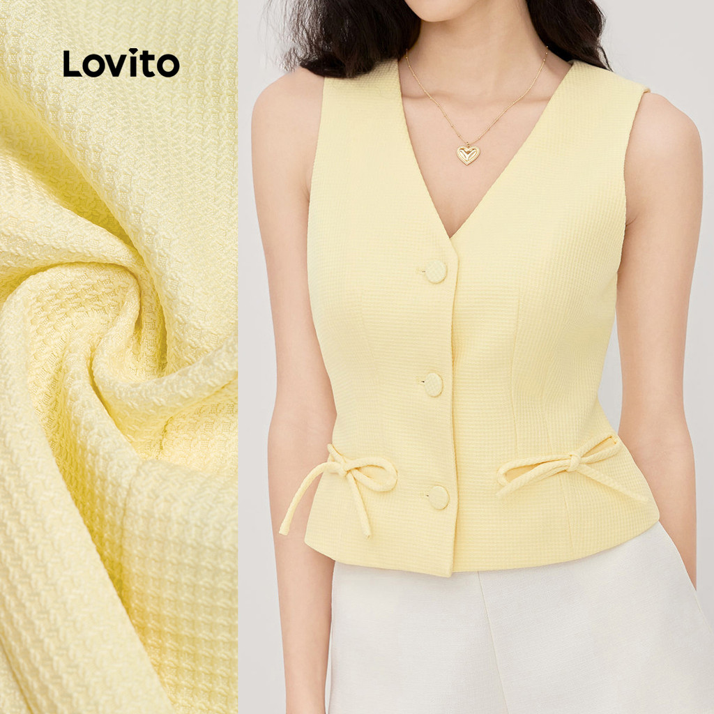 Lovito Blusa Casual com Laço Na Frente Primavera/verão Cor Amarela Clara para mulheres L156AD185 em Oferta na Shopee