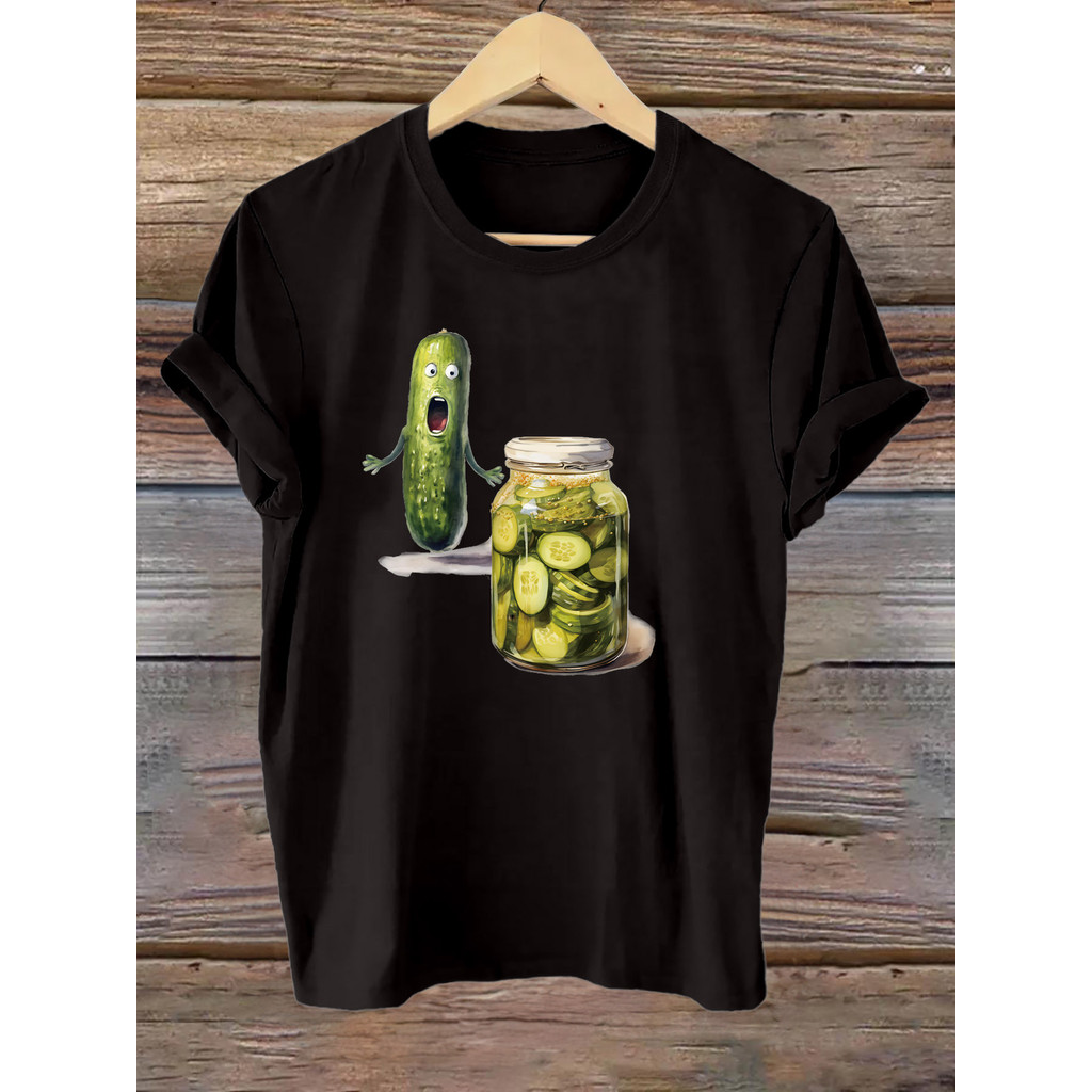 Camiseta Feminina Bege Picles Pote Conservas Estampa Engraçada Divertida Confortável Fofa Moda Casual