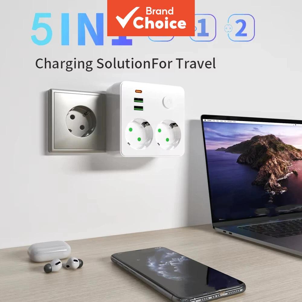 Carregador De Bateria Tomada De Parede Axus Extensor De Tira De Energia Com 2 Tomadas AC 2 Portas USB 1 Tipo C Plugue Da