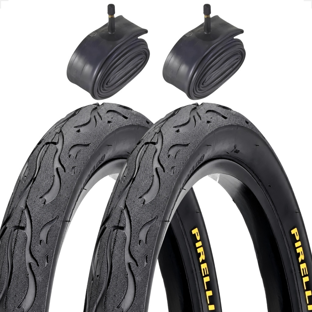 Par Pneu Bicicleta Pirelli Balão Tornado Tipo Flame Aro 24 x2.125 + Camara de ar aro 24 Shiver