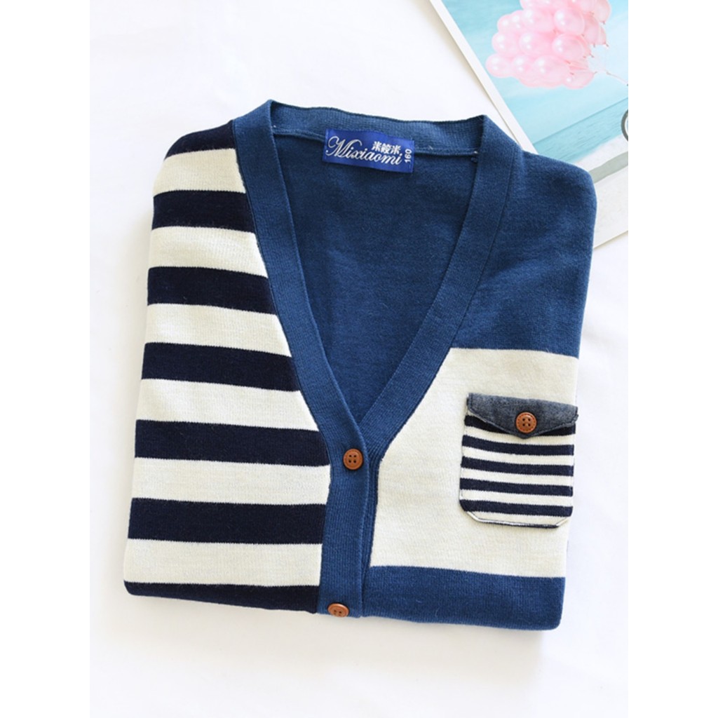 Crianças camisola malhas Cardigan botão com decote em V listrado lã de manga comprida primavera outono na moda roupas in