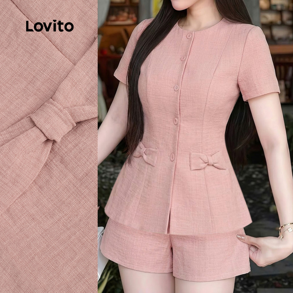 Lovito Blusas ou Calças Rosa Botões Frente Primavera/Verão LK5ED164