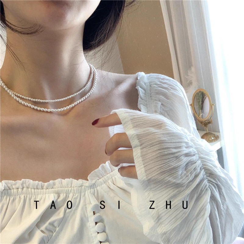 colar colar femenino [Estilo de entrada suave] Shijia Colar de pérolas luz francesa luxo elegante feminino colar coreano