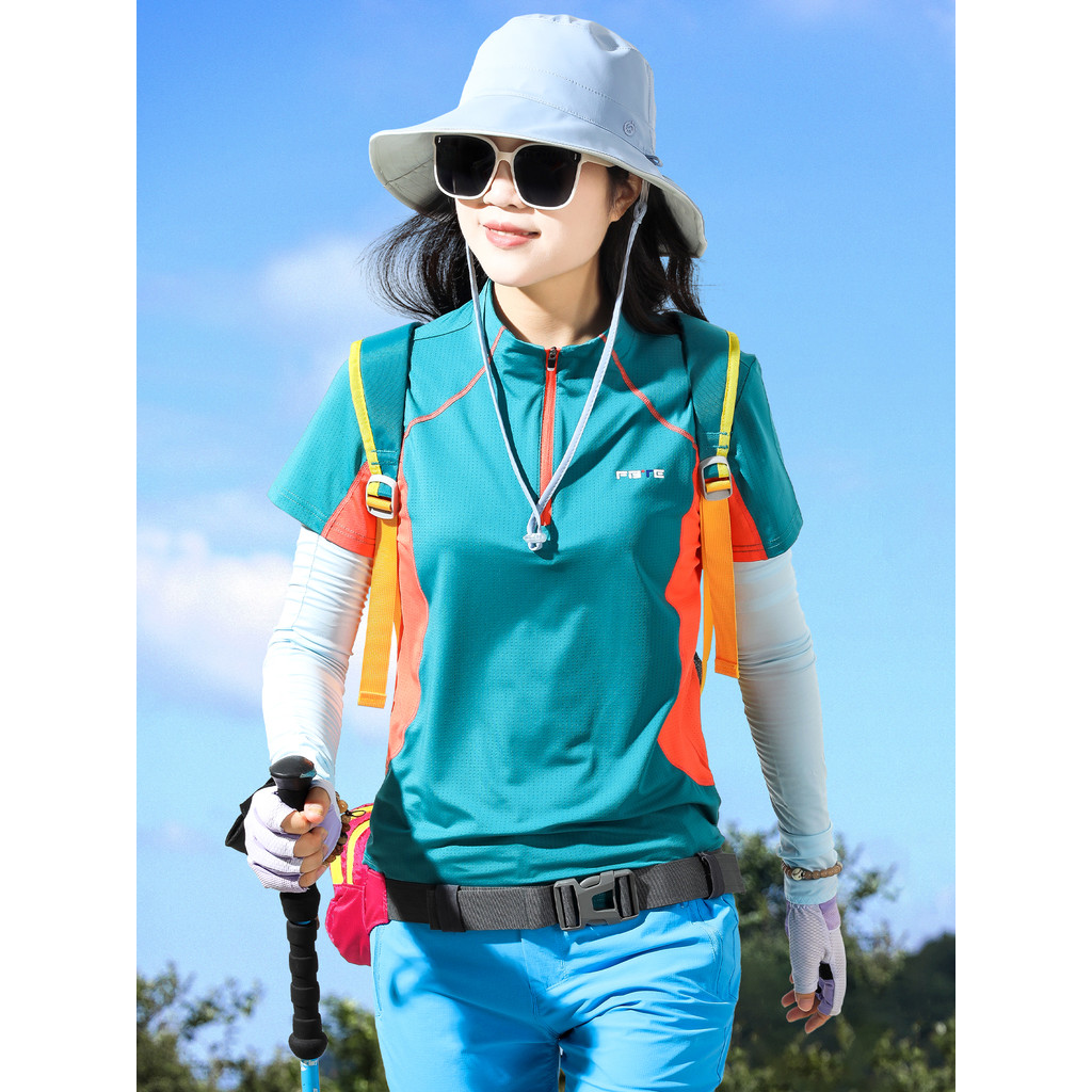 Ao ar livre gelo seda leve respirável roupas de secagem rápida feminina camiseta de manga curta feminina esportes lazer