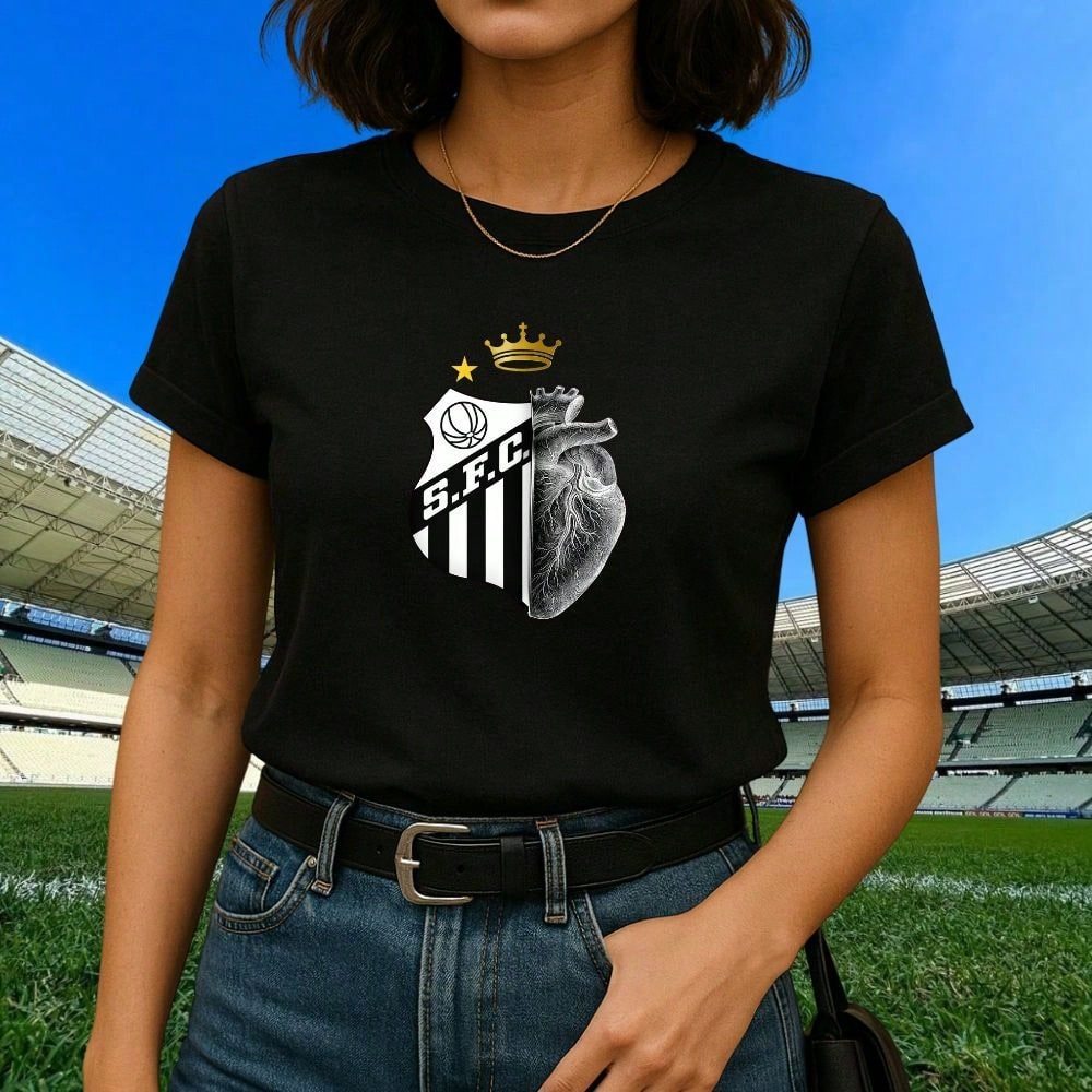 Camiseta T-Shirt Coração Santos Futebol Lançamento Premium Algodão