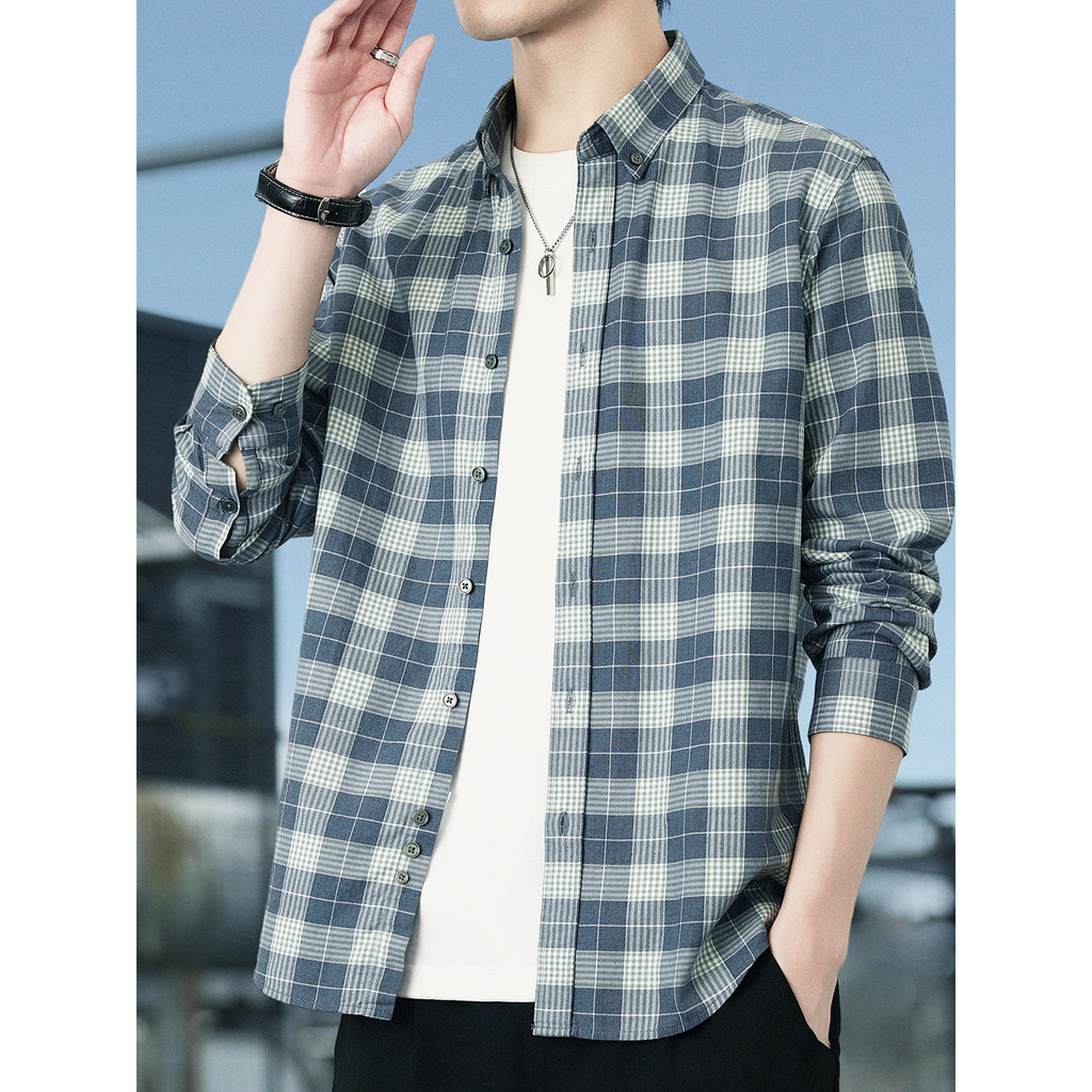 2025 outono novo estilo xadrez camisa de manga comprida masculina Casual juventude Anti-rugas camisa moda superior jaque