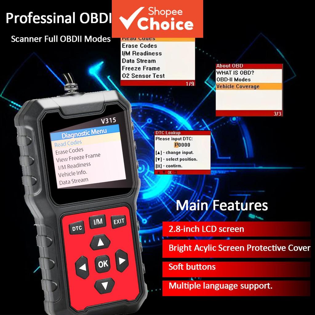 Leitor De Código De Motor Profissional V315 Obd2 Scanner Para Mais De 1996 Ferramenta De Diagnóstico Automático De Carro