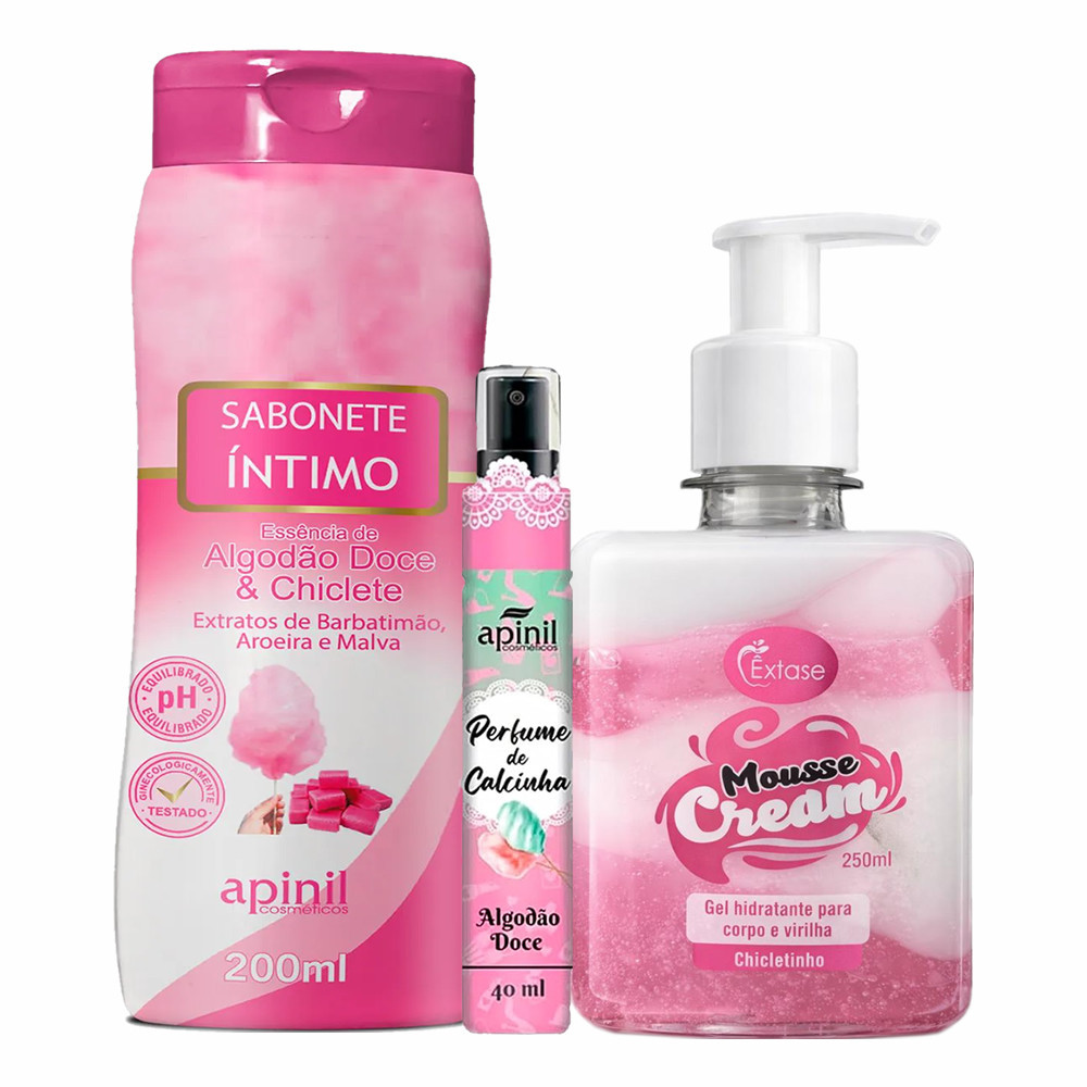 Gel Aromatizante MOUSSE CREAM para Virilha Beijável ÊXTASE + Sabonete Intimo + Perfume Sensual