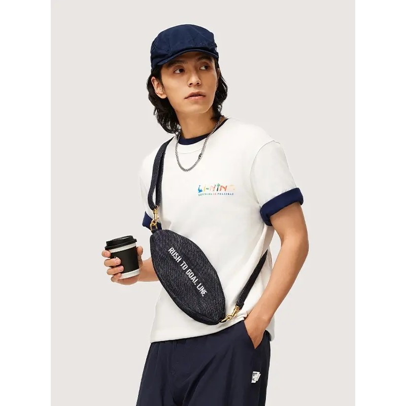 Li Ning Verão Novo Produto Tendência Esportiva Masculina Algodão Amigável à Pele Confortável Respirável Camiseta de Mang
