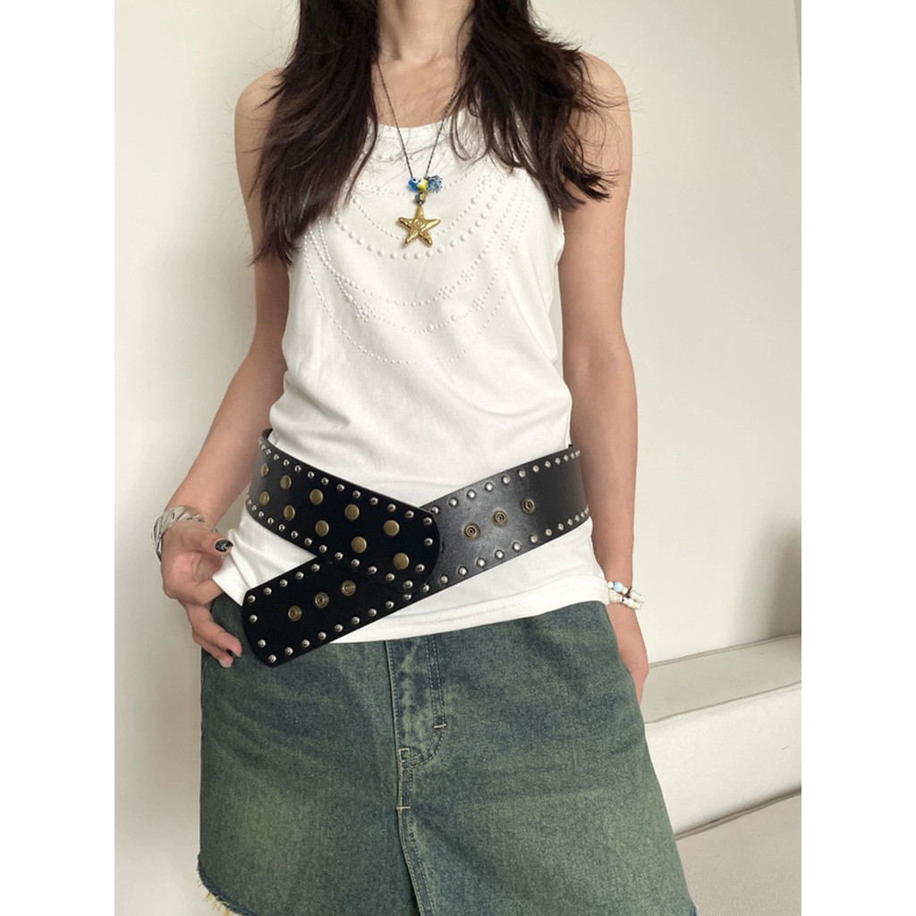 Menina quente simples perfuração-livre rebite cinto feminino ins estilo Punk preto com Culottes decoração moda versão la