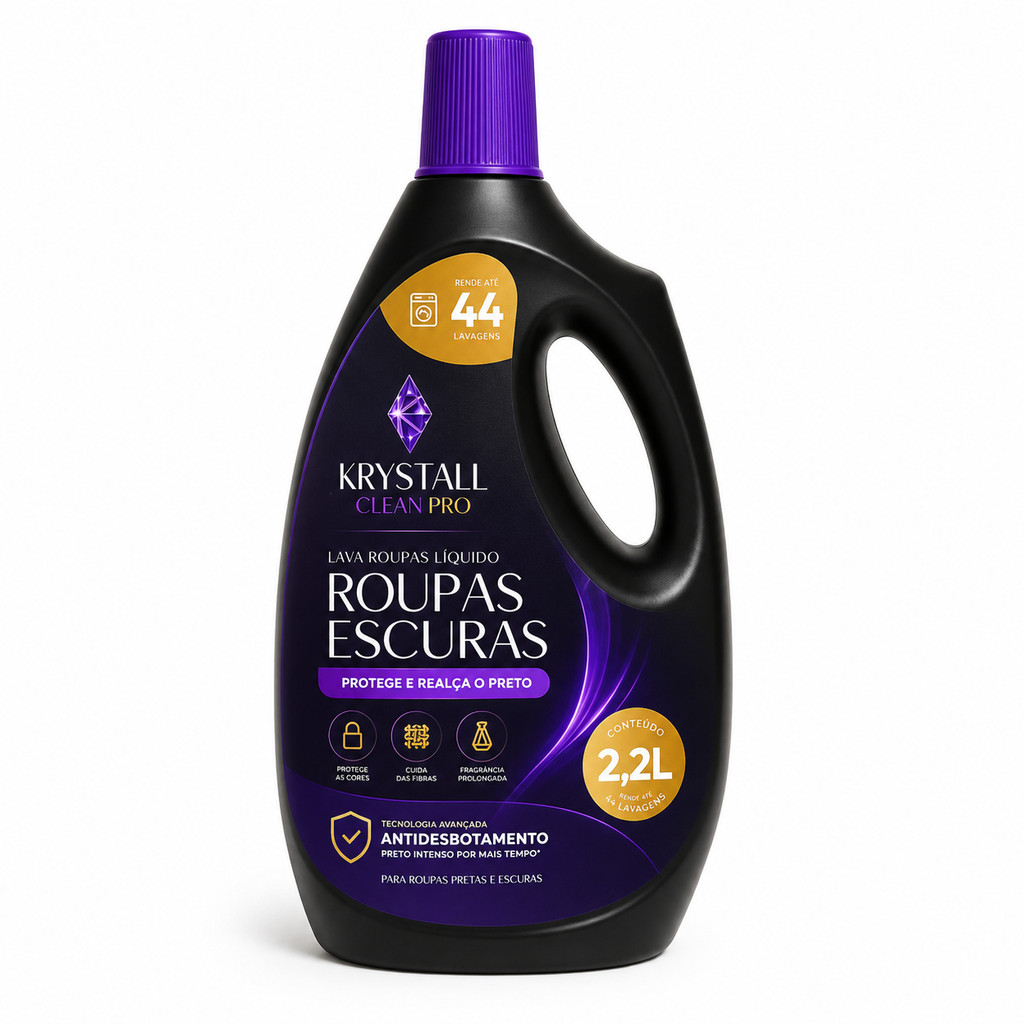 Sabão Líquido Roupas Pretas e Escuras 2,2L Krystall Clean Pro Até 44 Lavagens Proteção da Cor