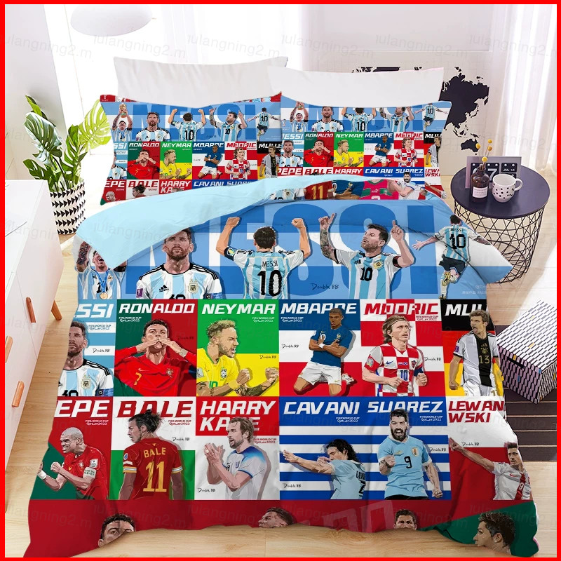 GN Lionel Messi 4IN1 Lençol Capa De Edredão Cristiano Ronaldo Fronha Dormitório Conjunto De Cama Lavável