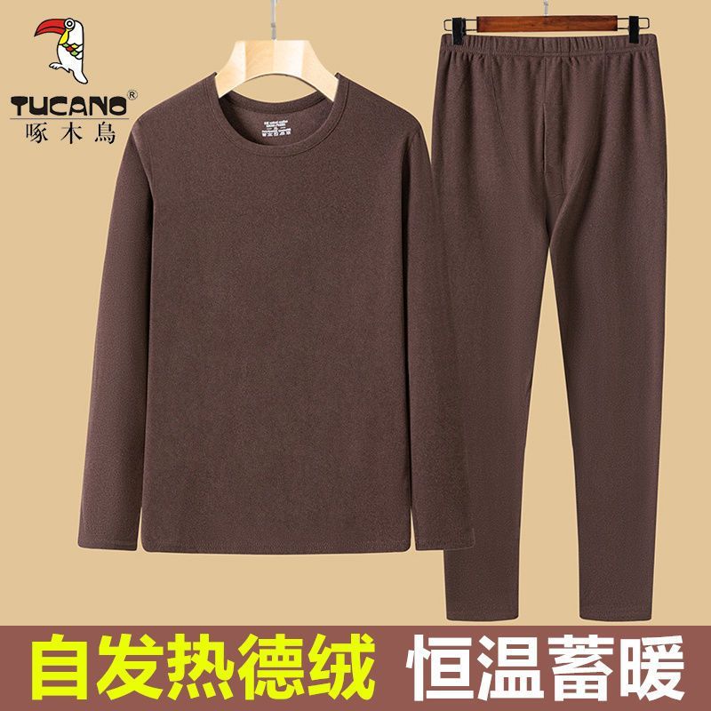 Pica-pau inverno conjunto de roupa interior térmica masculina camisa de fundo roupas masculinas de meia-idade perto engr