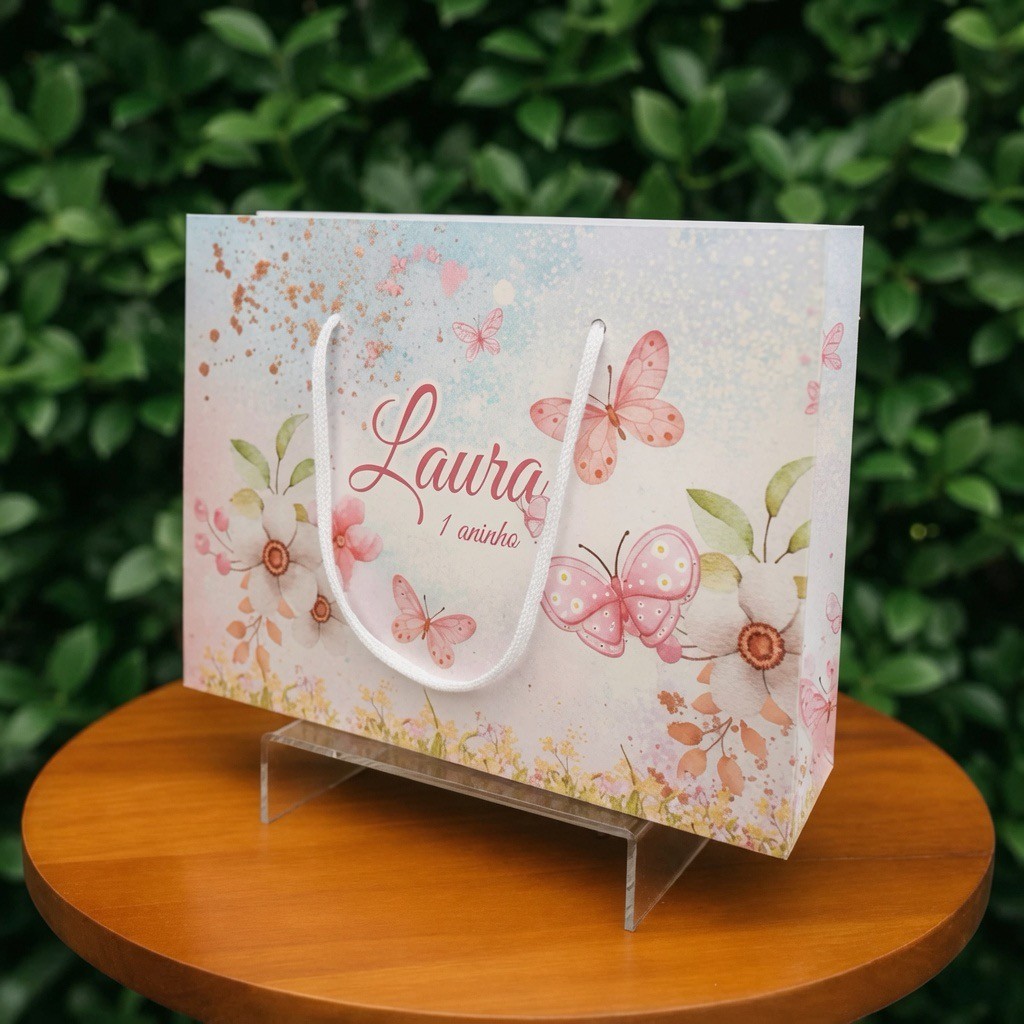 Kit Sacolinhas Reta  Personalizadas Festa Jardim das Borboletas (20x15x7cm) Envio Rápido