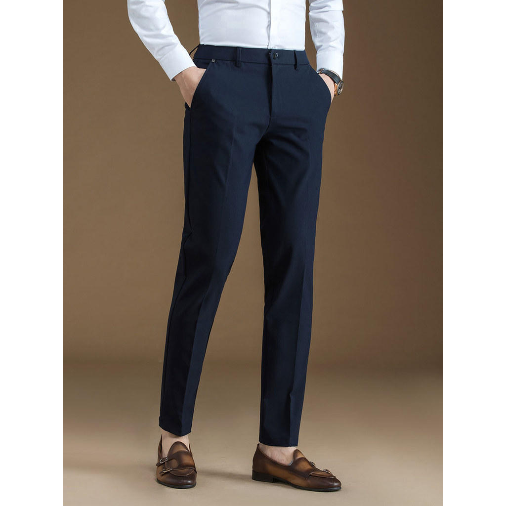 Powo calças masculinas versão coreana magro-ajuste calças pretas negócios calças casuais Formal Wear primavera outono nã