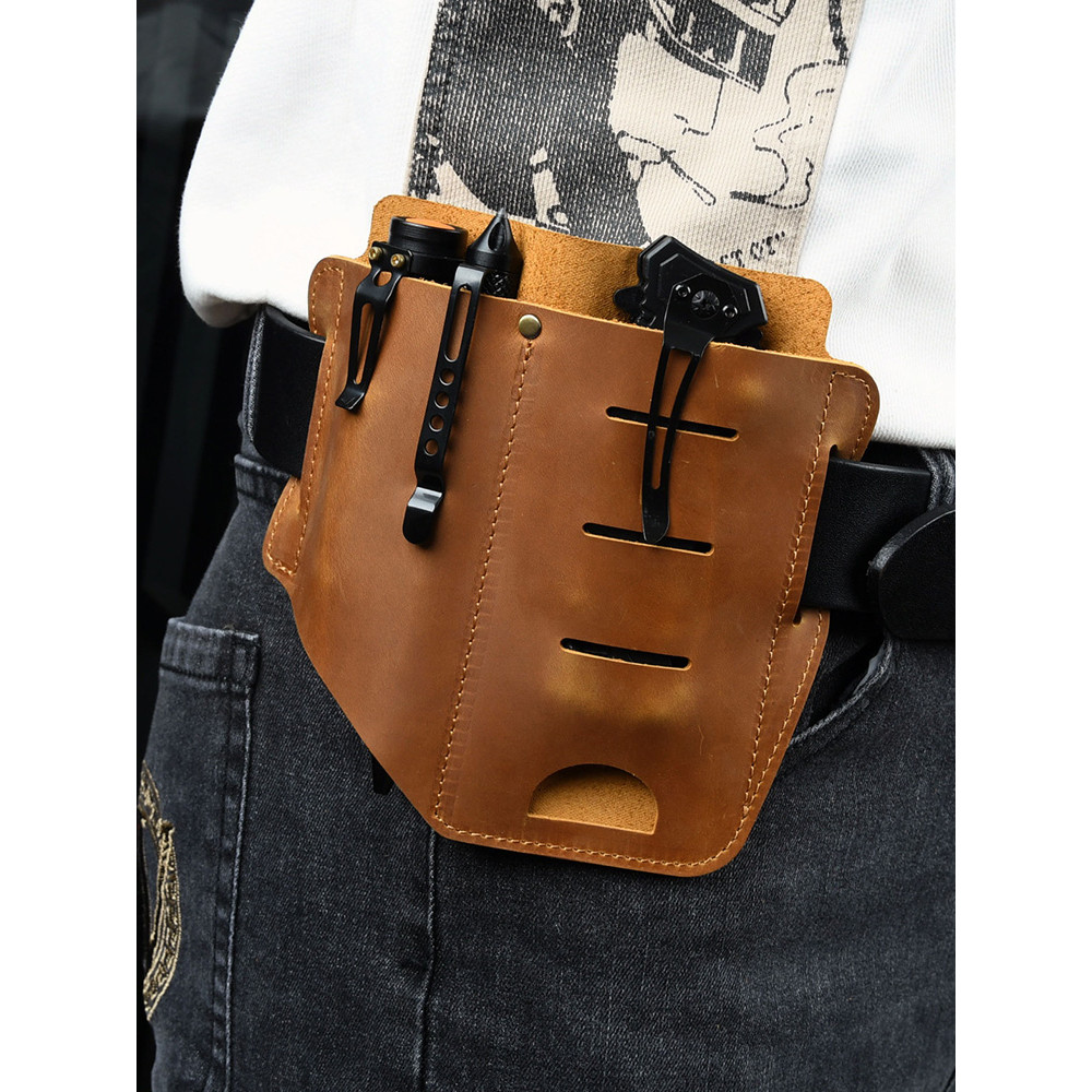 Bolsa de cintura para ferramentas de couro grosso, cinto fixo, conveniente, bolsa de ferramentas EDC rápida, bolsa de tr