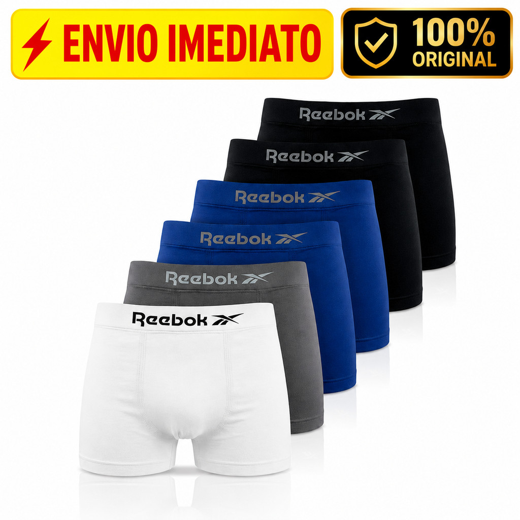 Kit 6 Cueca Boxer Reebok Microfibra Cueca Sem Costura Confortável Cueca Adulto