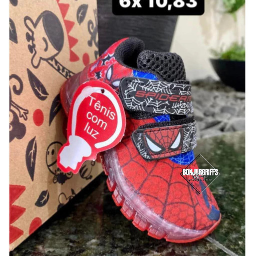 Tênis de LED Personagem Homem Aranha com Velcro