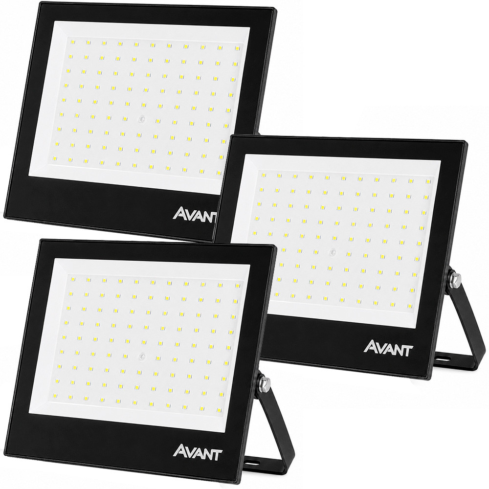 Kit 3 Refletor Led 150w Luz Externa Comercio Branco Frio 6500k Bivolt 127v 220v Avant