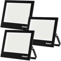 Kit 3 Refletor Led 150w Luz Externa Comercio Branco Frio 6500k Bivolt 127v 220v Avant