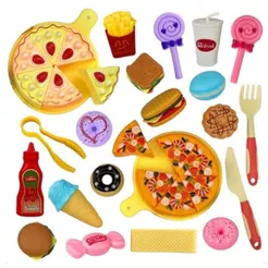 Kit Cozinha Infantil Brinquedo - Pizza, Bolo Lanches Brincando de Comidinha 34 Peças