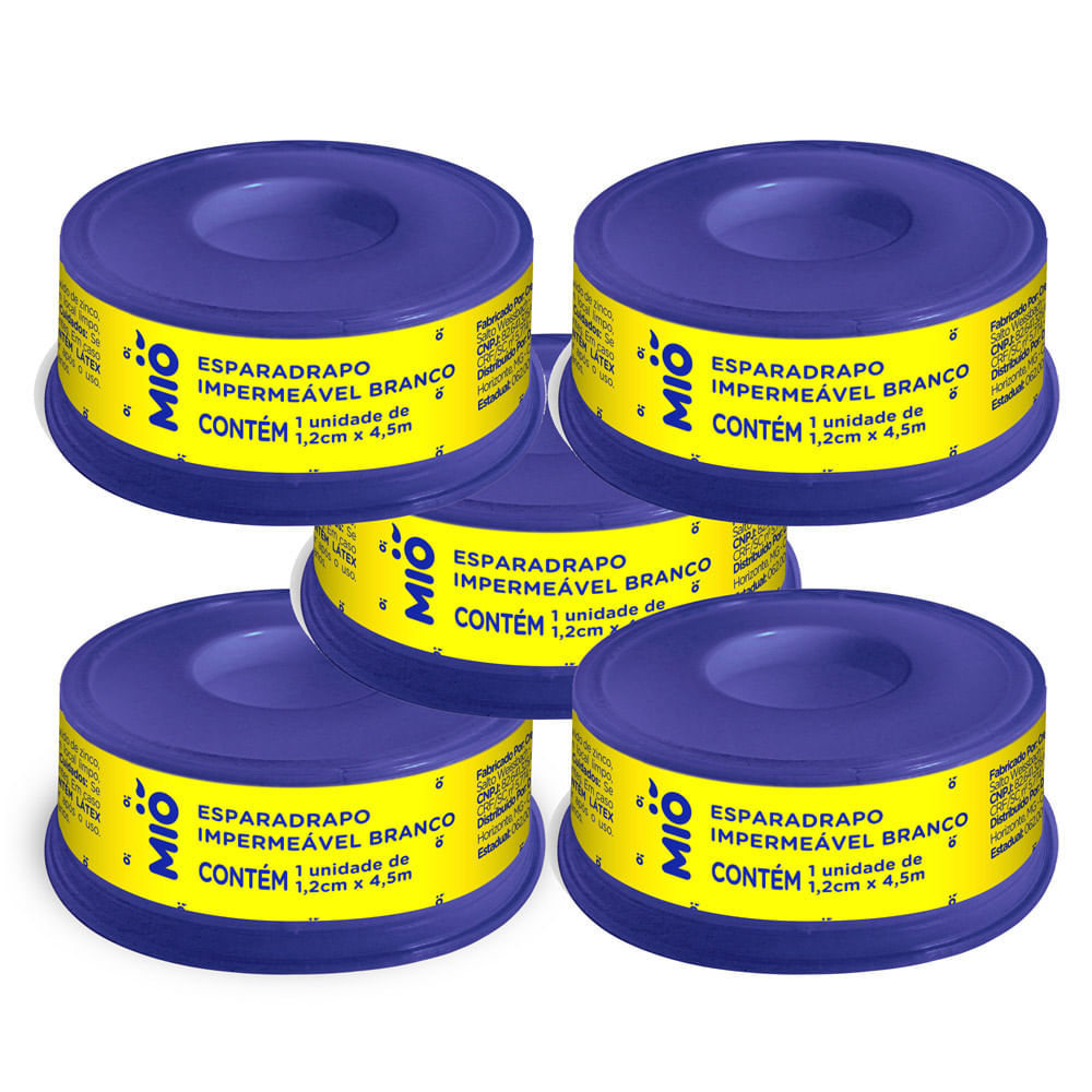 Kit 5 Esparadrapo Impermeável Mió Branco 1,2cm X 4,5m 1 Unidade