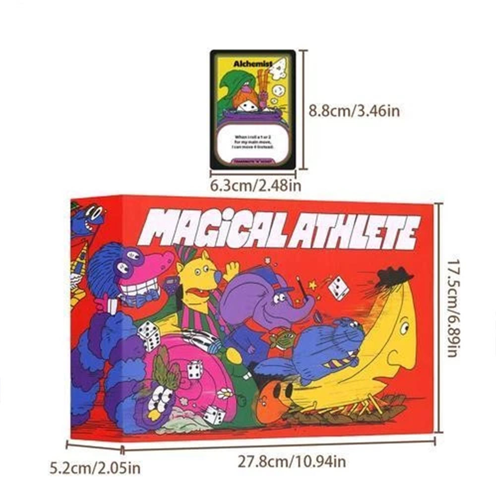 Magical Athlete Pure Chance Racing Board Game, Colorful Vintage Artwork Family Game Night Set