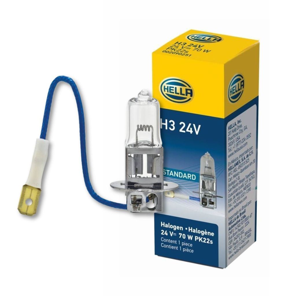LÂMPADA IODO H3 24V STANDARD BASE PK22S ORIGINAL HELLA AUTOMOTIVA PARA CAMINHAO VAN OFF ROAD