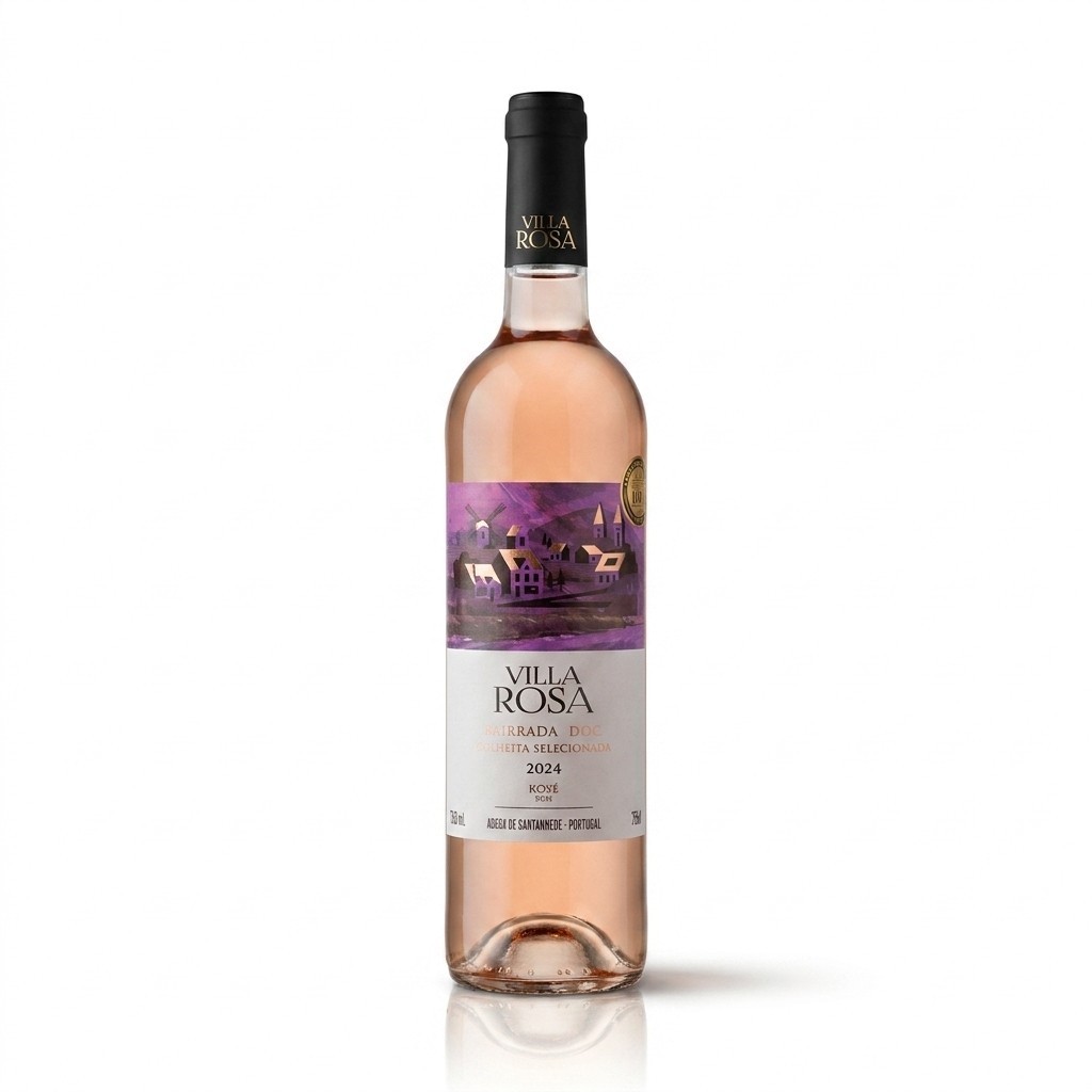 Vinho Rose Portugues Villa Rosa Bairrada Doc 2024 750ml Seco Baga Morango Peixes Original
