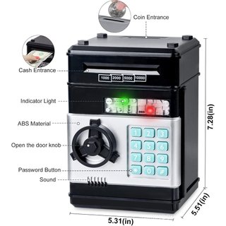 Cofrinho Refasy para Dinheiro e Moedas, Cofre Eletrônico em Forma de ATM para Crianças de 3 a 12 Anos, Caixa de Poupança