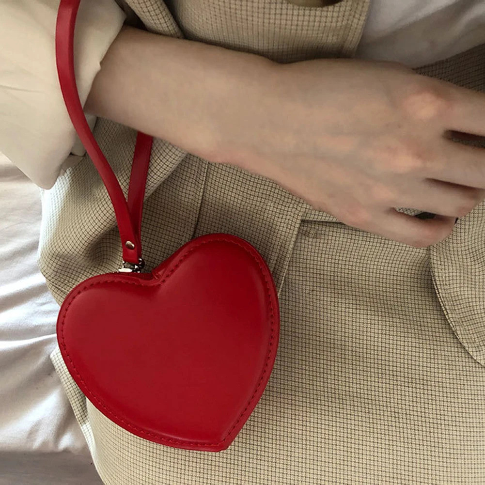 Bolsa de pulso em forma de coração, bolsas vermelhas para telefone, bolsas femininas, de pulso de amor, de m
