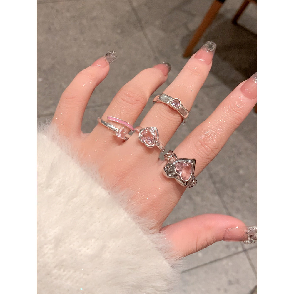 Amor rosa anel de diamante feminino nicho Design simples anel feminino luz luxo nicho anel aberto índice dedo cauda anel