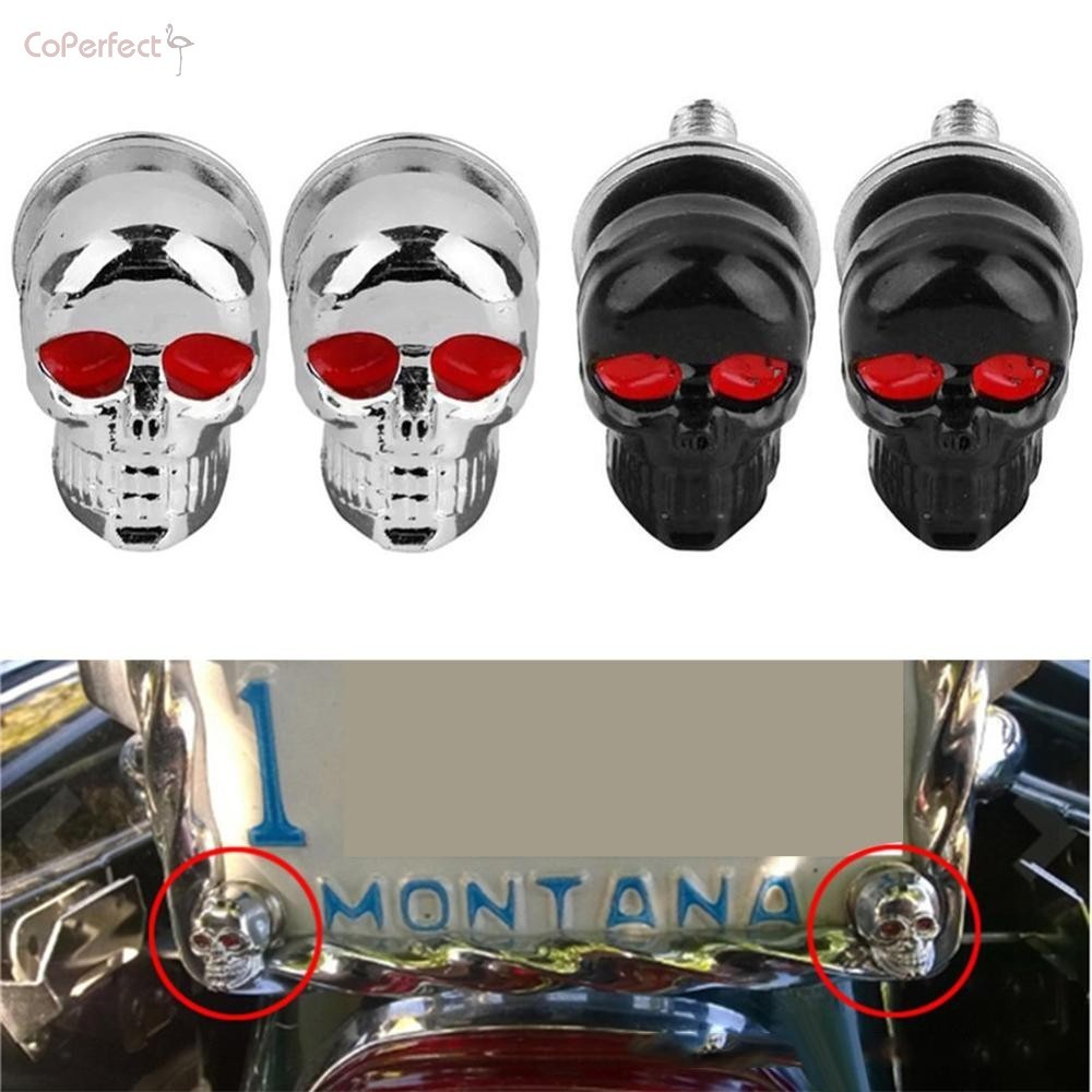 2 Pcs Crânio Tampa Da Moldura Placa De Licença-Fixação De Parafuso De Metal Para Caminhão De Carro De Motocicleta