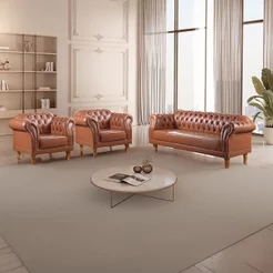 Conjunto Sofá e Poltronas Chesterfield Duque Yescasa Caramelo