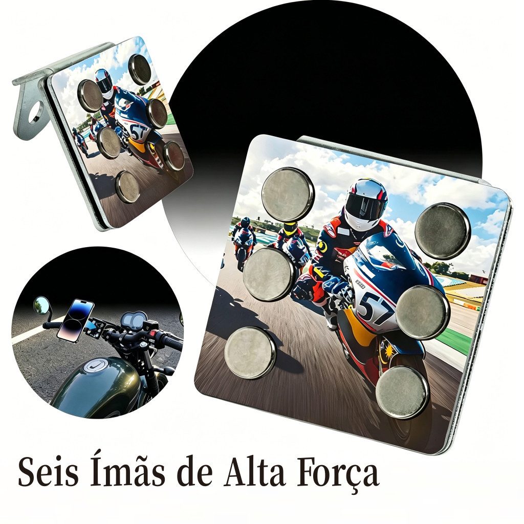 Suporte de celular universal magnético imã forte fixável no guidão para moto e bicicleta