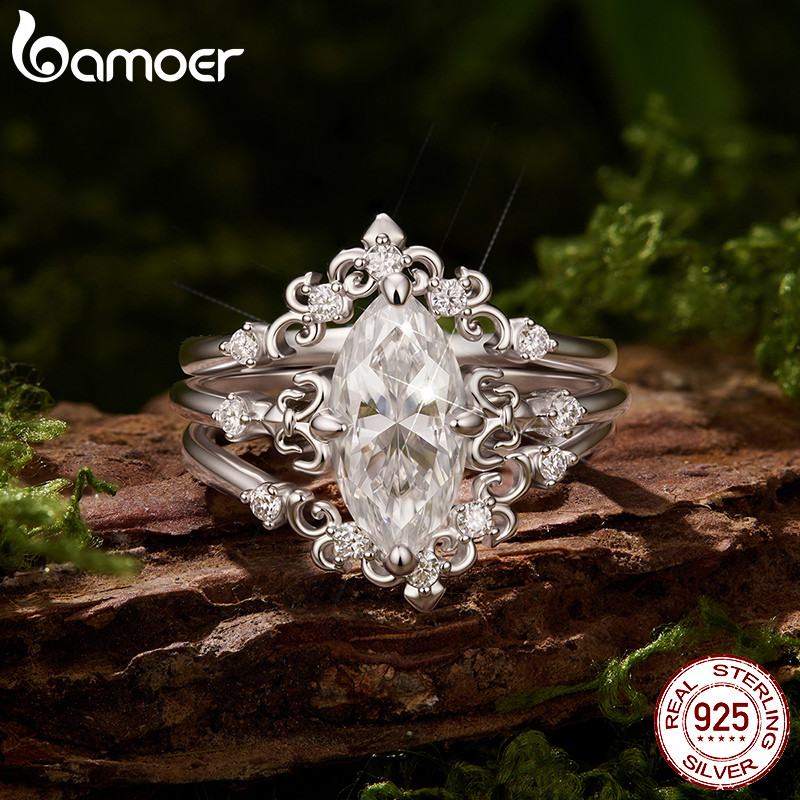 Bamoer 925 Prata Esterlina Empilhável Moissanite Anéis Moda Jóias Presentes Para Mulher MSR121