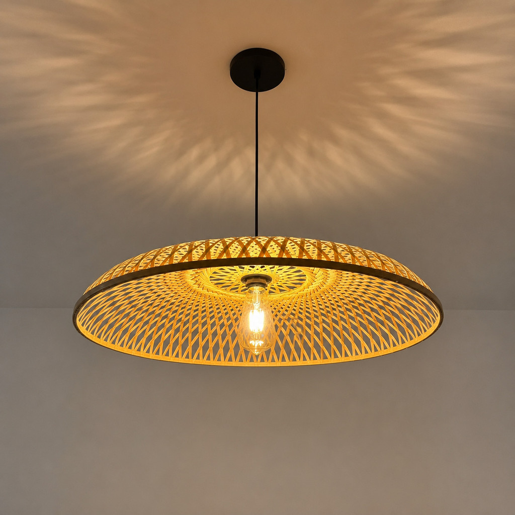 Luminária de Teto Lustre Pendente Bambu Fee Utilidades Punta Cana Rústico 60cm