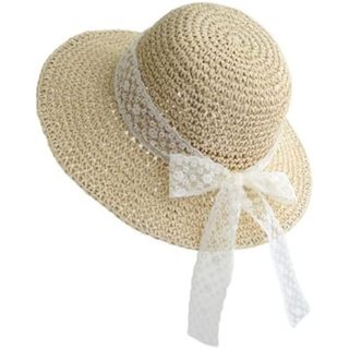 Chapéus De Sol Para Meninas , Chapéu De Palha De Cor Sólida , Aba Larga , Proteção Solar , Boné De Praia Com Laço UPF 50