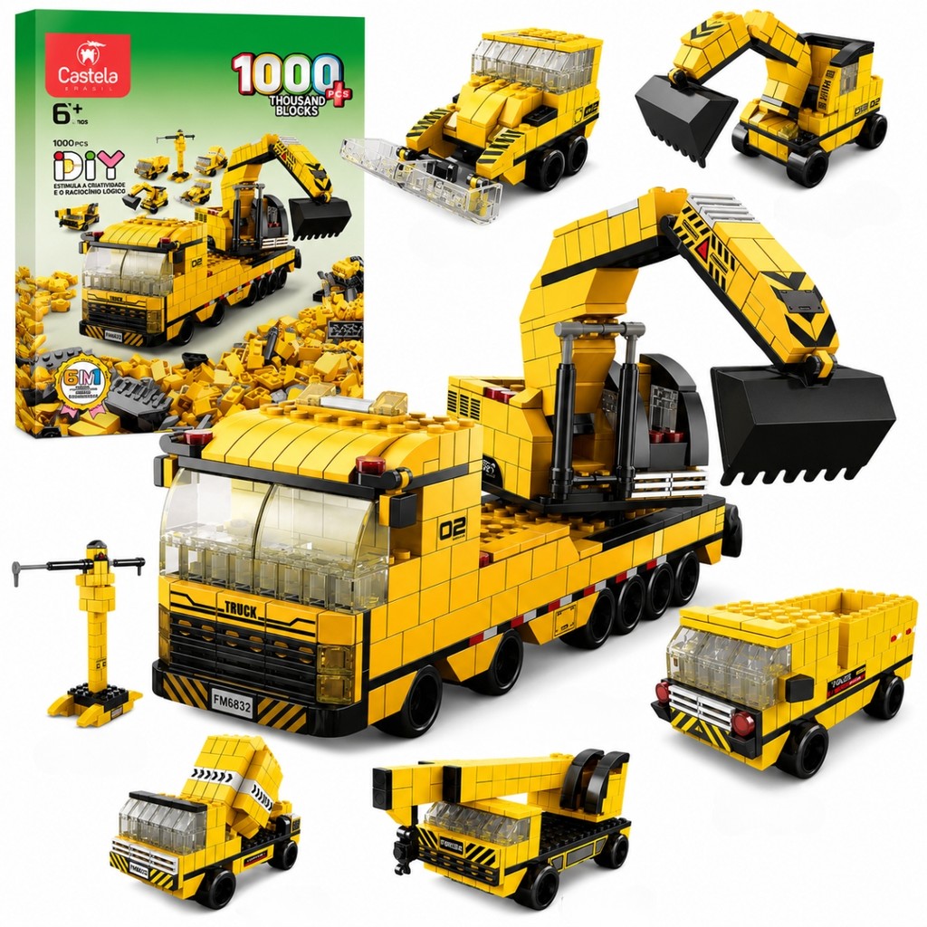 Blocos de Montar Caminhão de Construção 1000 peças 6 em 1 Castela