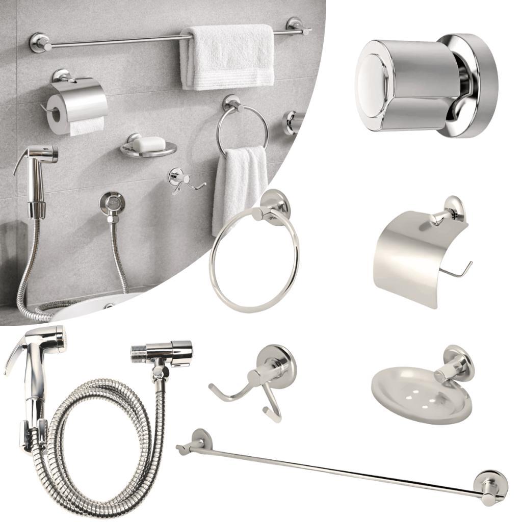 Kit Banheiro Acabamento Deca C40 Meia Lua Ducha Higiênica Mangueira 1,20m + Kit Acessórios