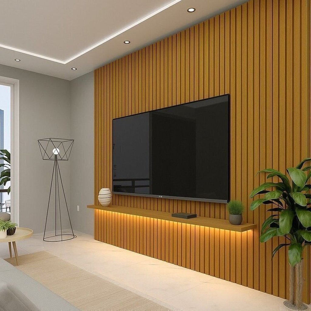 Painel Ripado para TV até 90 Polegadas com LED 100% MDF 280CMX250CM Nobre Naturale