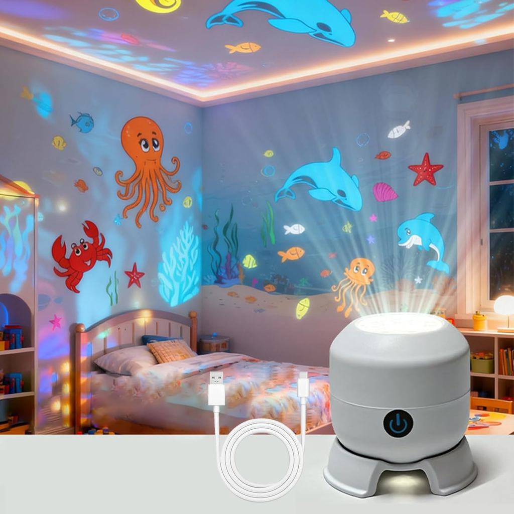 Projetor de Luz LED Rotativo HENRIDynami, Luz de Projeção Rotativa Colorida, Projetor de Luzes de Flocos de Neve Oceânic